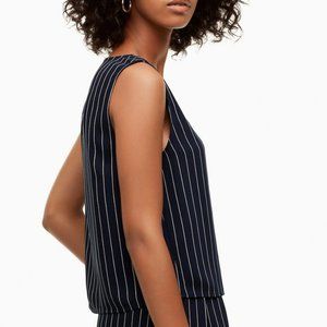 Aritzia Babaton Murphy V-Neck Tank Top Blouse Pinstripe Blue White Womens